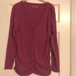 Pink rouched long sleeve v-neck top with buttons